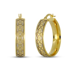 Pattern Hoop Earrings 14K Yellow Gold