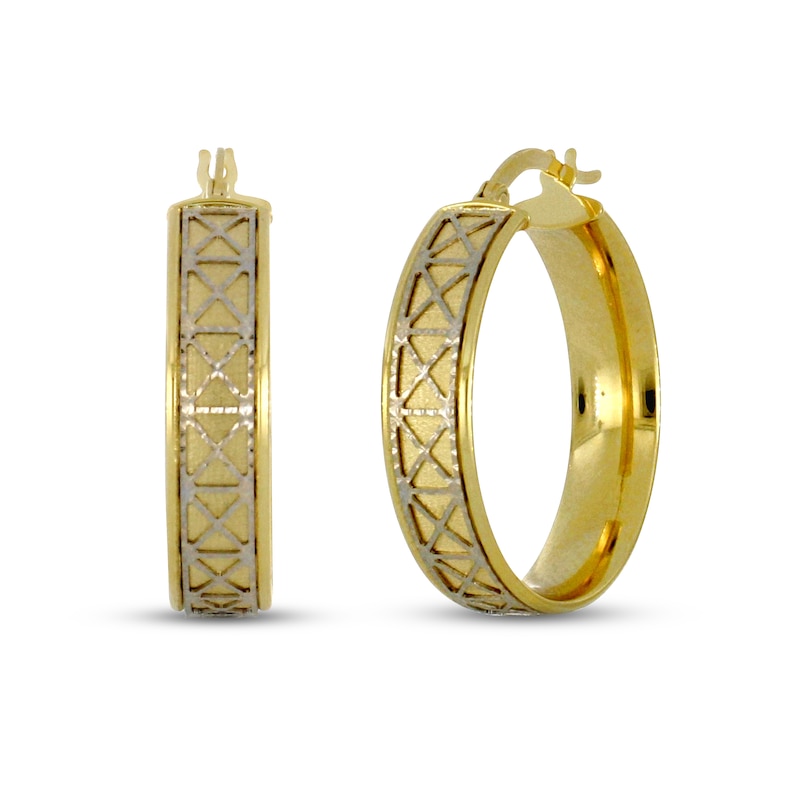 Pattern Hoop Earrings 14K Yellow Gold