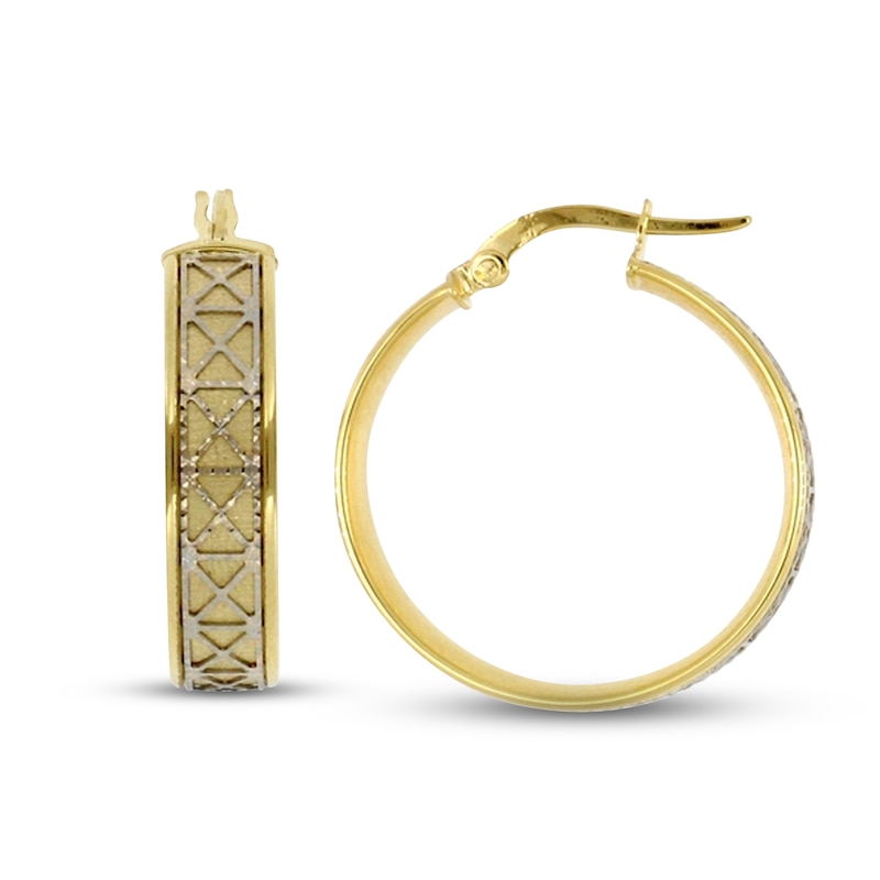 Main Image 3 of Pattern Hoop Earrings 14K Yellow Gold