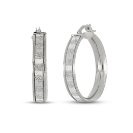 Glitter Hoop Earrings 14K White Gold 20mm