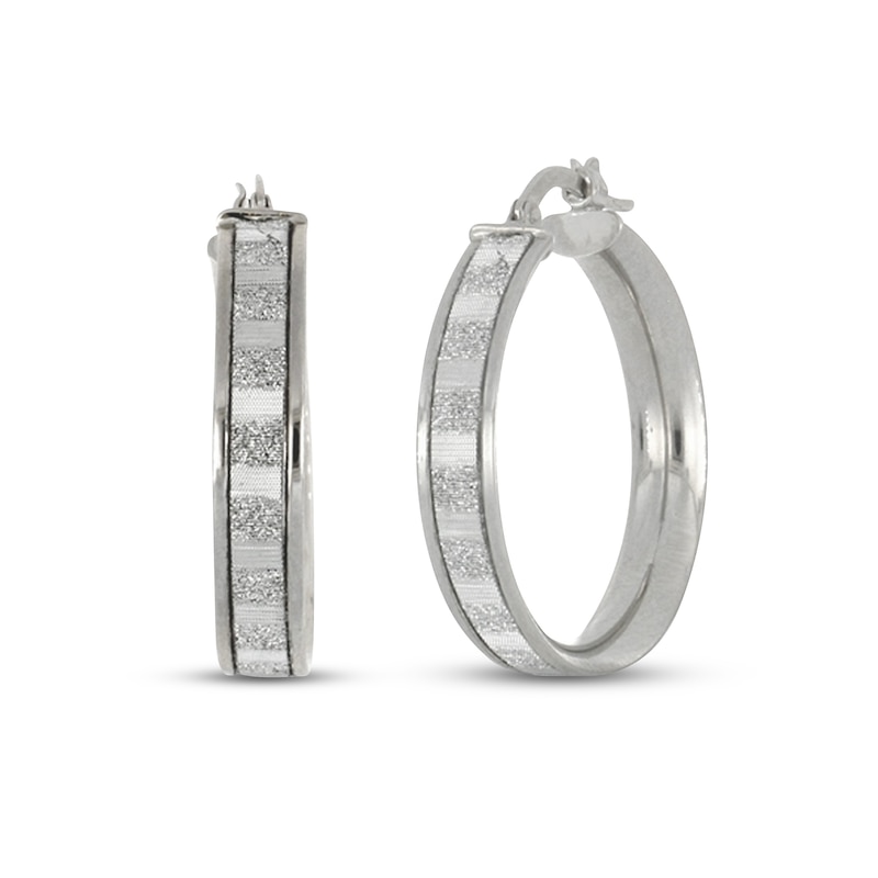 Main Image 1 of Glitter Hoop Earrings 14K White Gold 20mm