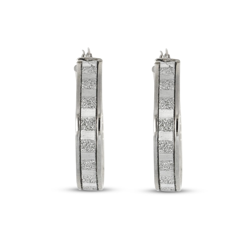 Main Image 2 of Glitter Hoop Earrings 14K White Gold 20mm
