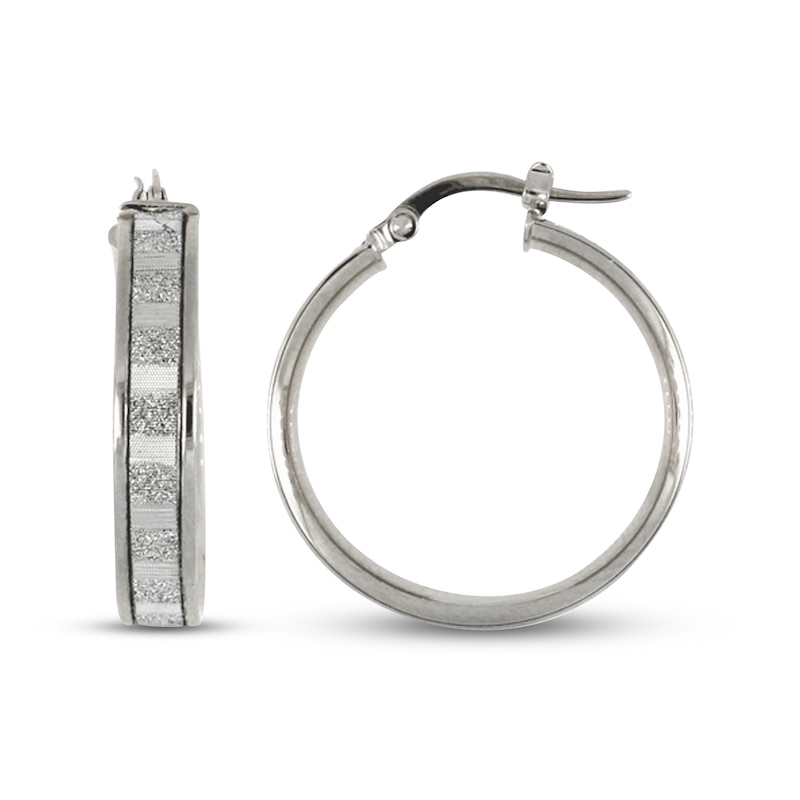 Glitter Hoop Earrings 14K White Gold 20mm