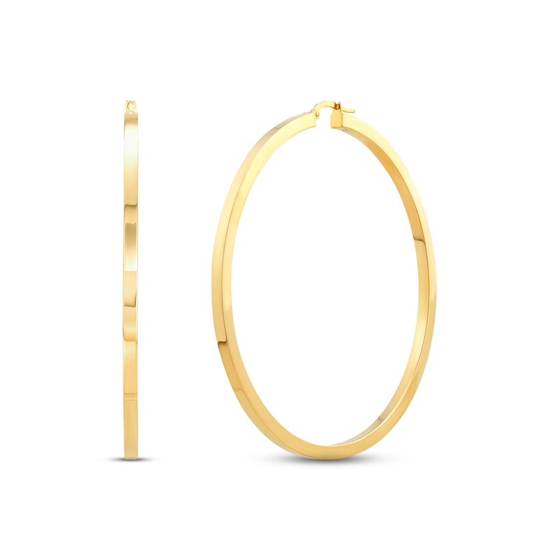 Square Hoop Earrings 10K Yellow Gold 70mm