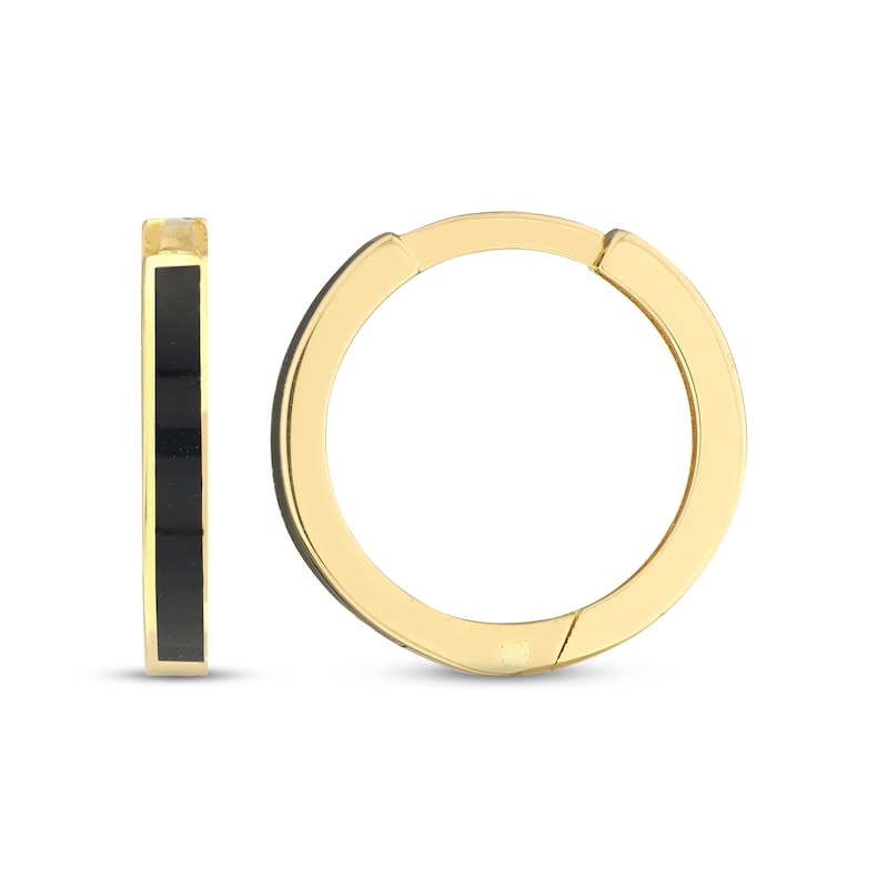 Main Image 2 of Black Enamel Huggie Hoop Earrings 14K Yellow Gold