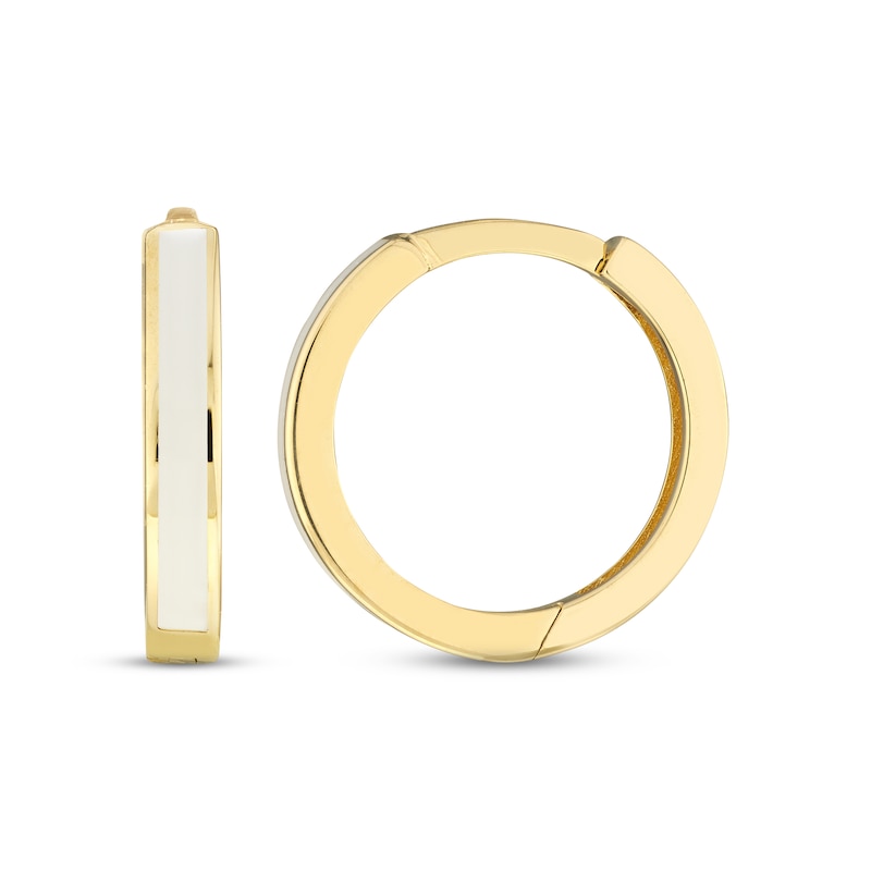 Main Image 2 of White Enamel Huggie Hoop Earrings 14K Yellow Gold
