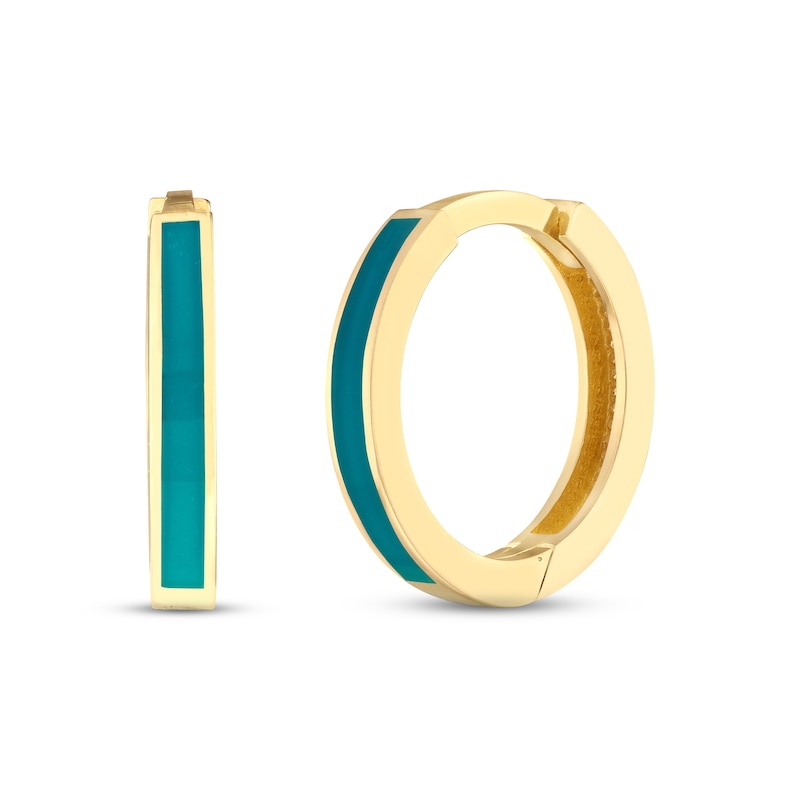 Main Image 1 of Blue Enamel Huggie Hoop Earrings 14K Yellow Gold