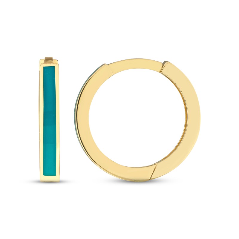 Main Image 2 of Blue Enamel Huggie Hoop Earrings 14K Yellow Gold