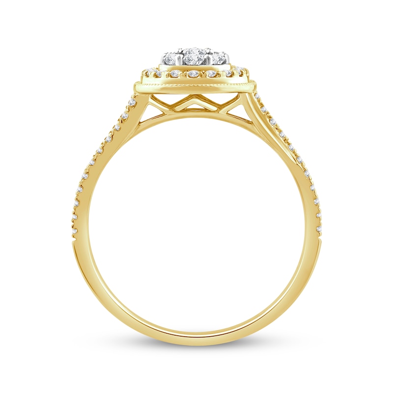 Multi-Diamond Center Teardrop-Shaped Engagement Ring 1/2 ct tw 14K Yellow Gold