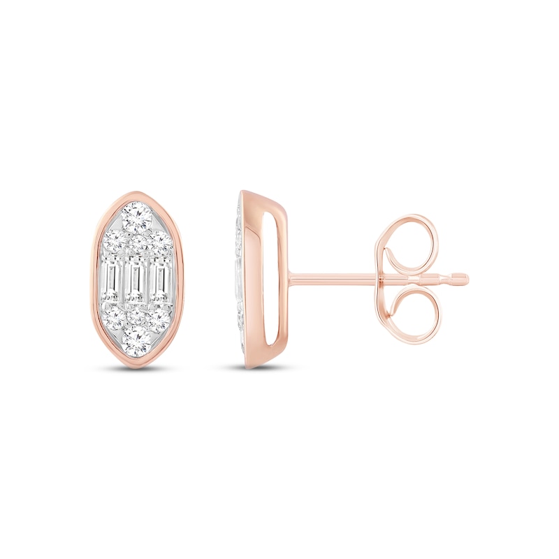 Diamond Cluster Earrings 1/3 ct tw Baguette & Round-cut 10K Rose Gold