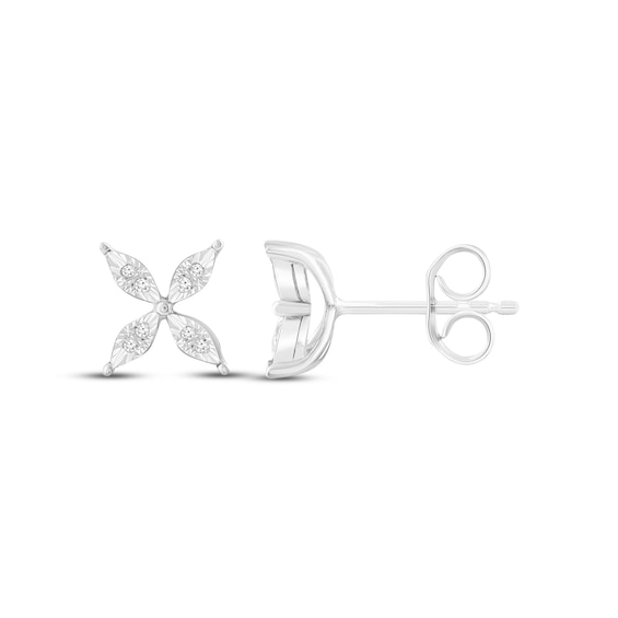 Diamond Abstract Flower Stud Earrings 1/15 ct tw Round-cut Sterling Silver