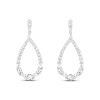 Diamond Teardrop Dangle Earrings 1/2 ct tw Round & Baguette-cut 10K ...