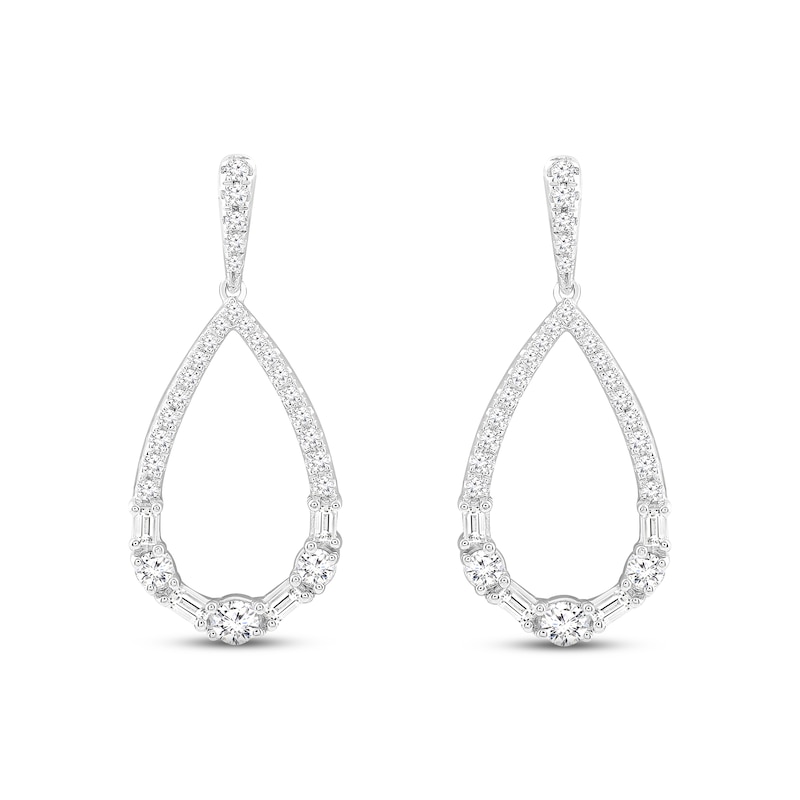 Diamond Teardrop Dangle Earrings 1/2 ct tw Round & Baguette-cut 10K White Gold