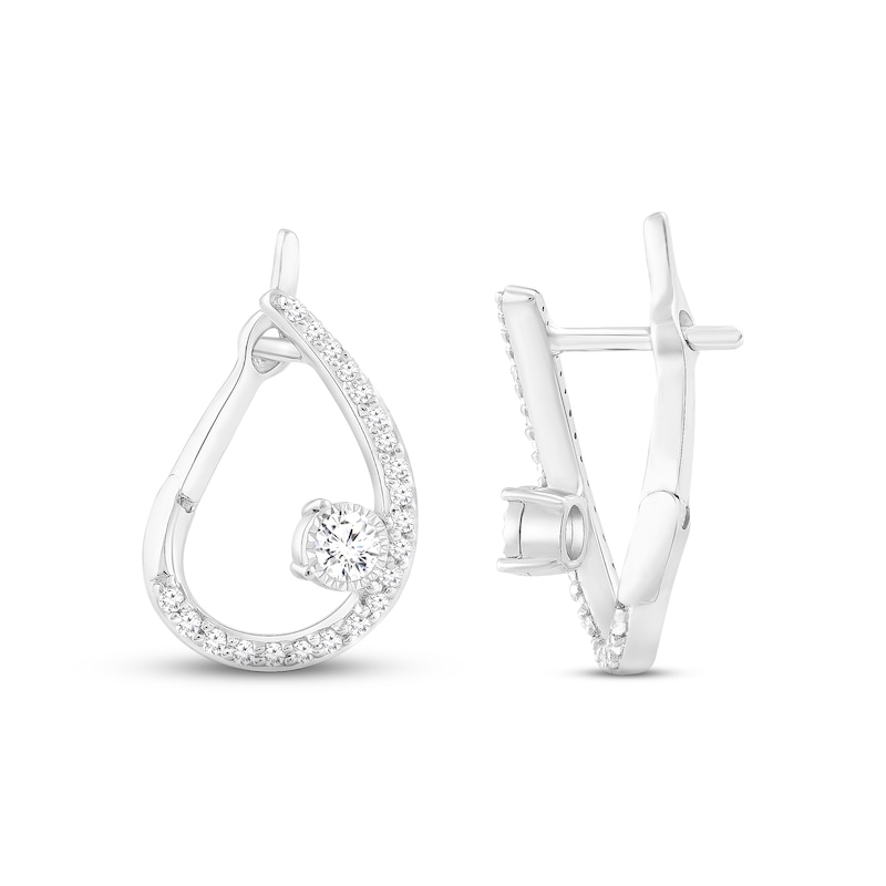 Diamond Asymmetric Teardrop Hoop Earrings 1/3 ct tw Round-cut 10K White Gold