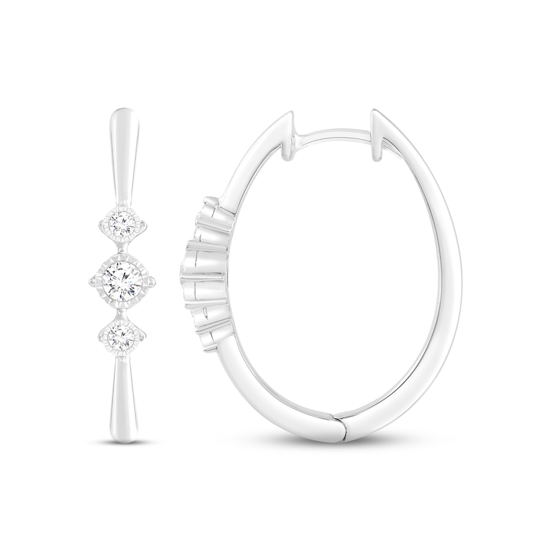 Main Image 1 of Diamond Three-Stone Hoop Earrings 1/5 ct tw Round-cut 10K White Gold