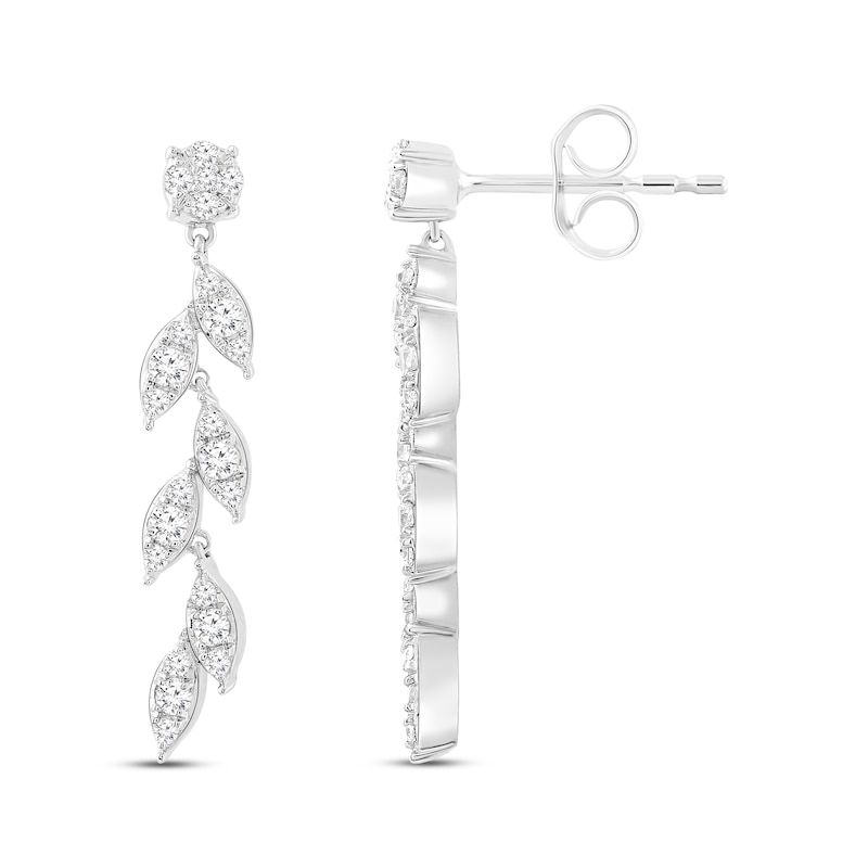 Main Image 1 of Diamond Leaf Drop Earrings 1/4 ct tw Round-cut 10K White Gold