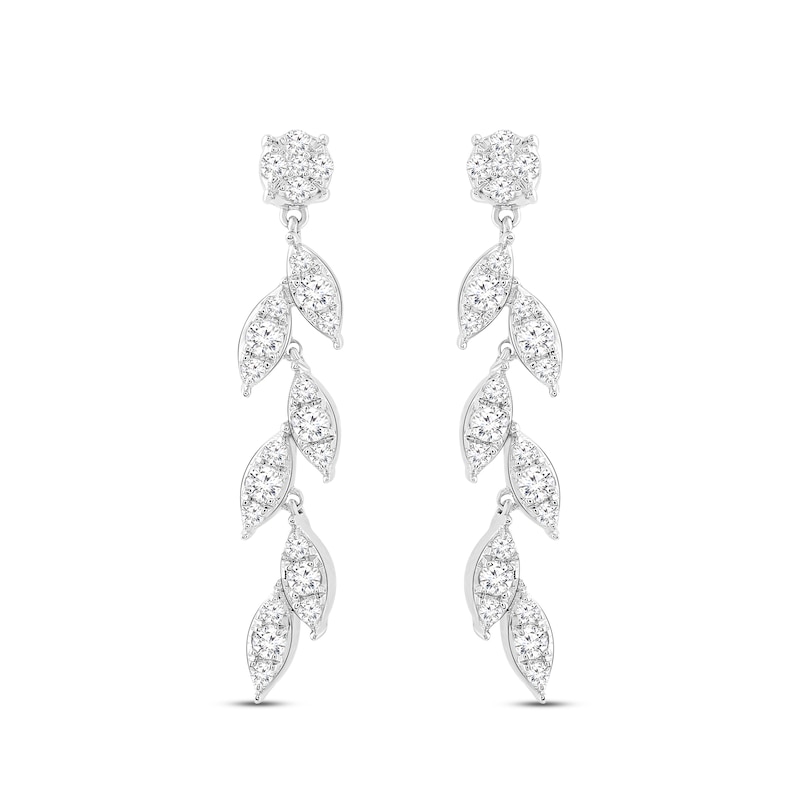 Diamond Leaf Drop Earrings 1/4 ct tw Round-cut 10K White Gold