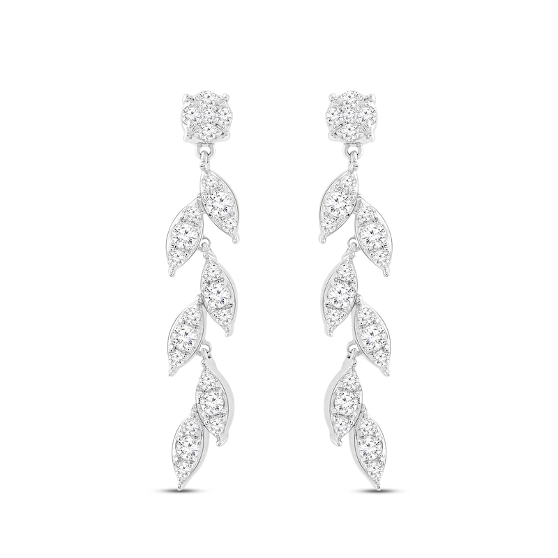 Main Image 2 of Diamond Leaf Drop Earrings 1/4 ct tw Round-cut 10K White Gold