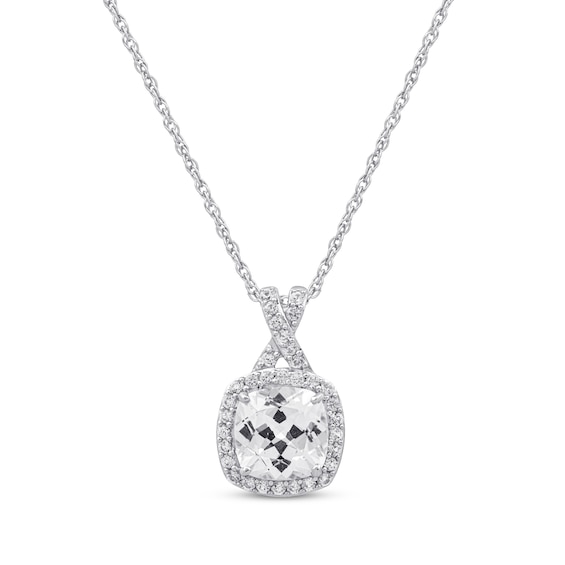 Cushion-Cut White Lab-Created Sapphire Necklace Sterling Silver 18"