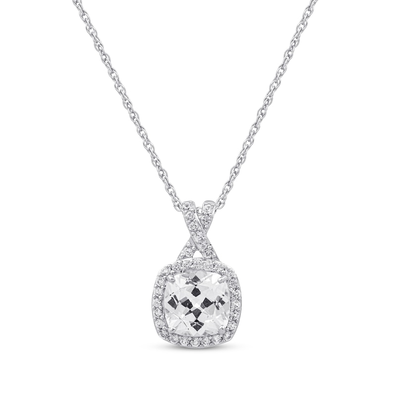 Main Image 1 of Cushion-Cut White Lab-Created Sapphire Necklace Sterling Silver 18"
