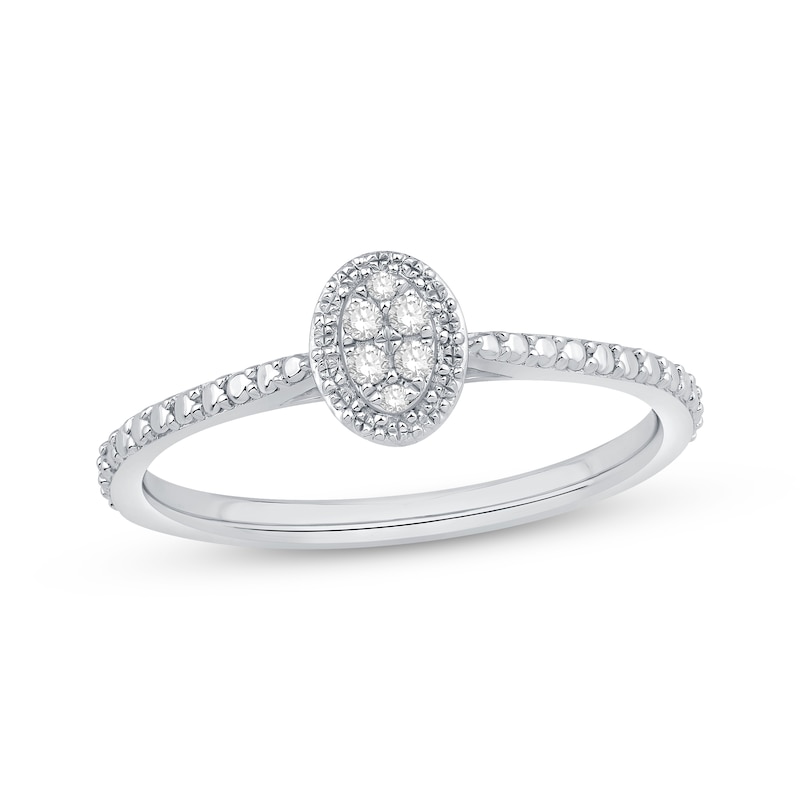Main Image 1 of Multi-Diamond Oval Halo Promise Ring 1/20 ct tw Sterling Silver