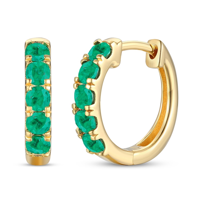 Main Image 1 of Round-Cut Emerald Hoop Earrings 10K Yellow Gold