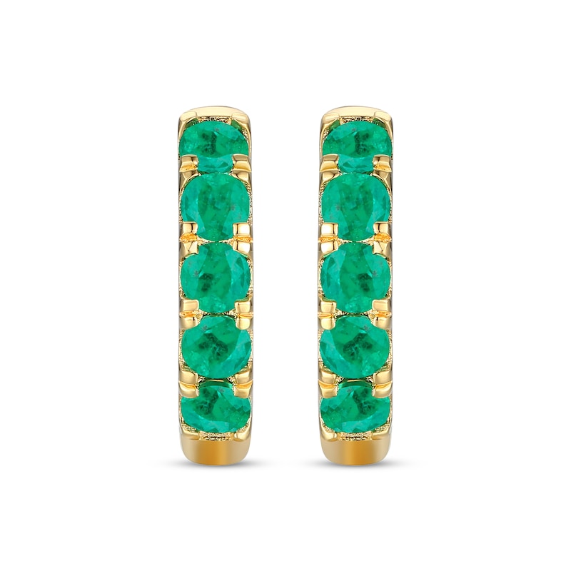 Round-Cut Emerald Hoop Earrings 10K Yellow Gold | Kay