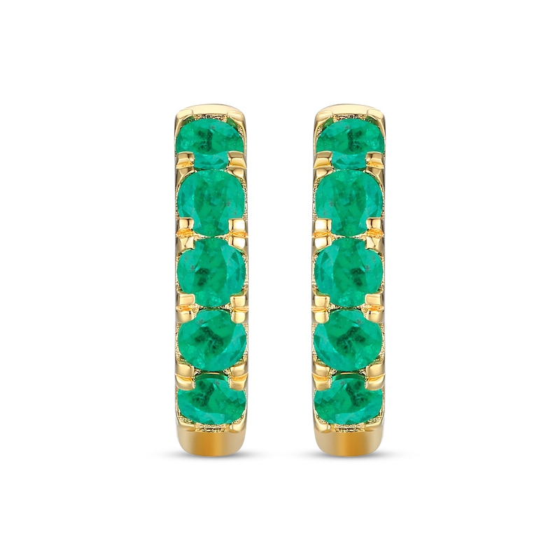 Main Image 2 of Round-Cut Emerald Hoop Earrings 10K Yellow Gold