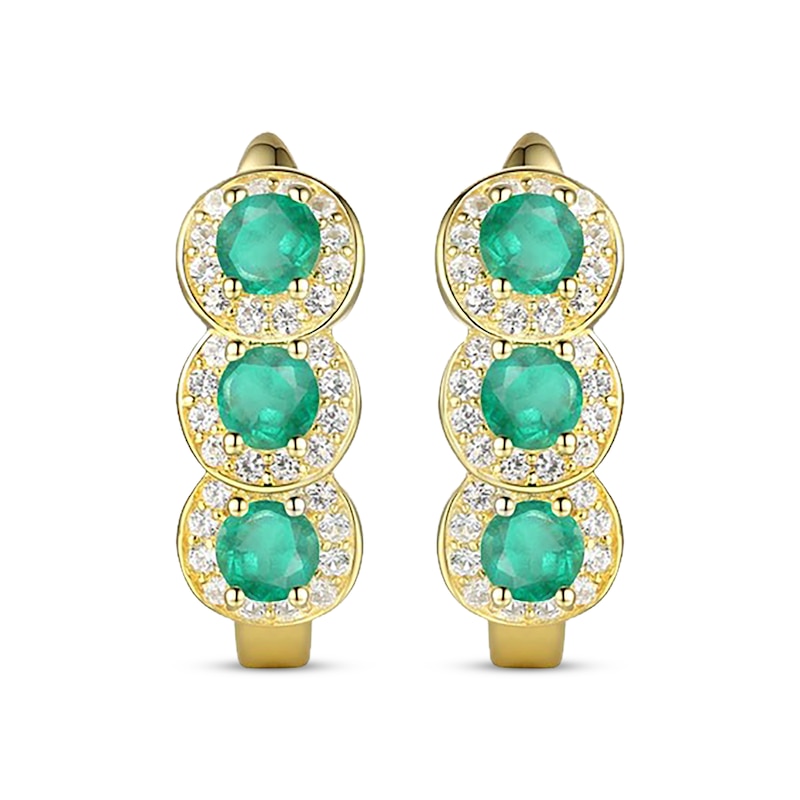 Main Image 2 of Round-Cut Emerald & Diamond Hoop Earrings 1/4 ct tw 10K Yellow Gold