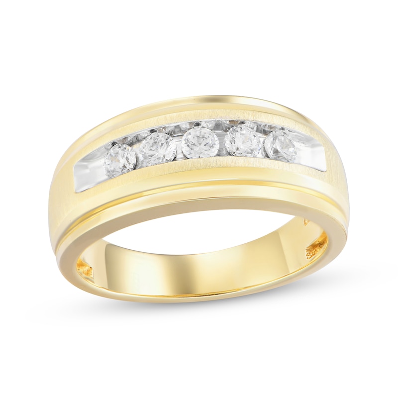 Main Image 1 of Now + Forever Men's Diamond Five-Stone Brushed Wedding Band 1/2 ct tw 10K Yellow Gold