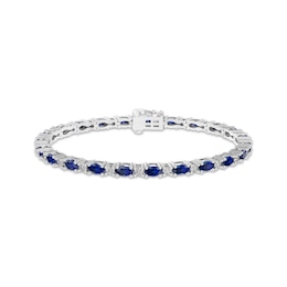 Blue & White Lab-Created Sapphire Link Bracelet Sterling Silver 7.25"
