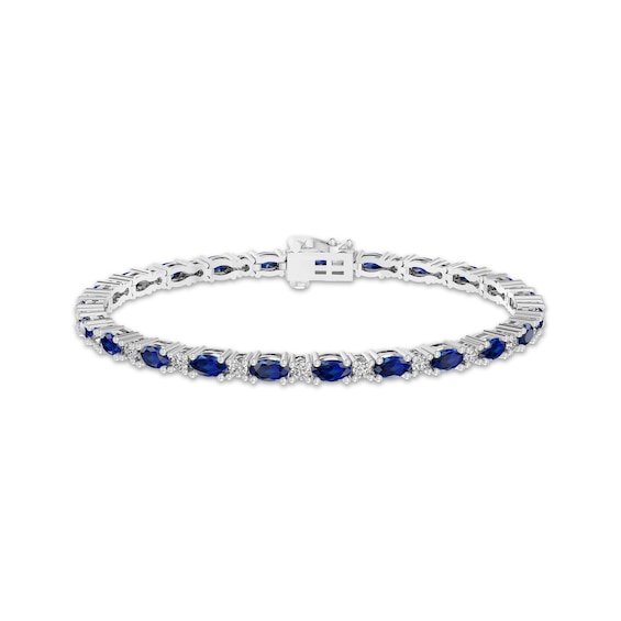 Blue & White Lab-Created Sapphire Link Bracelet Sterling Silver 7.25"