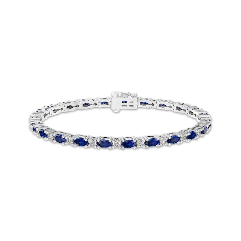 Main Image 1 of Blue & White Lab-Created Sapphire Link Bracelet Sterling Silver 7.25&quot;