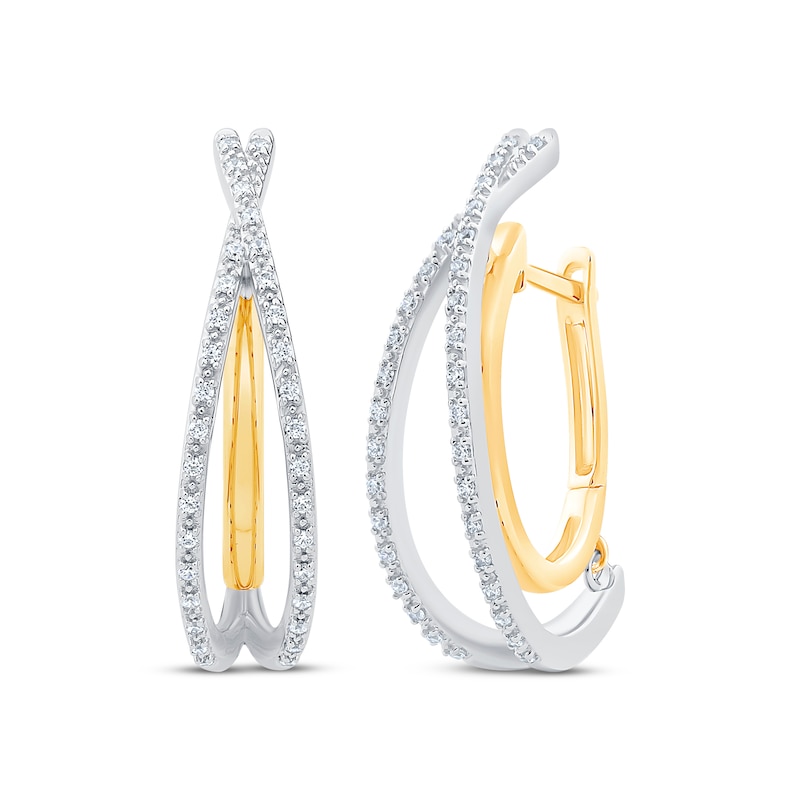 Unstoppable Love Diamond Crossover Double Hoop Earrings 1/4 ct tw 10K Two-Tone Gold