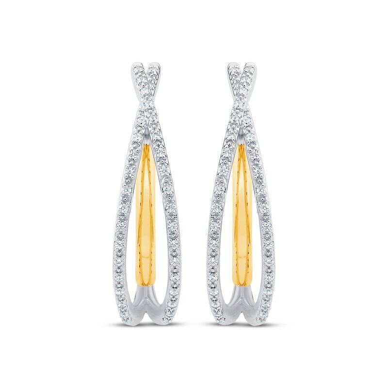 Main Image 2 of Unstoppable Love Diamond Crossover Double Hoop Earrings 1/4 ct tw 10K Two-Tone Gold