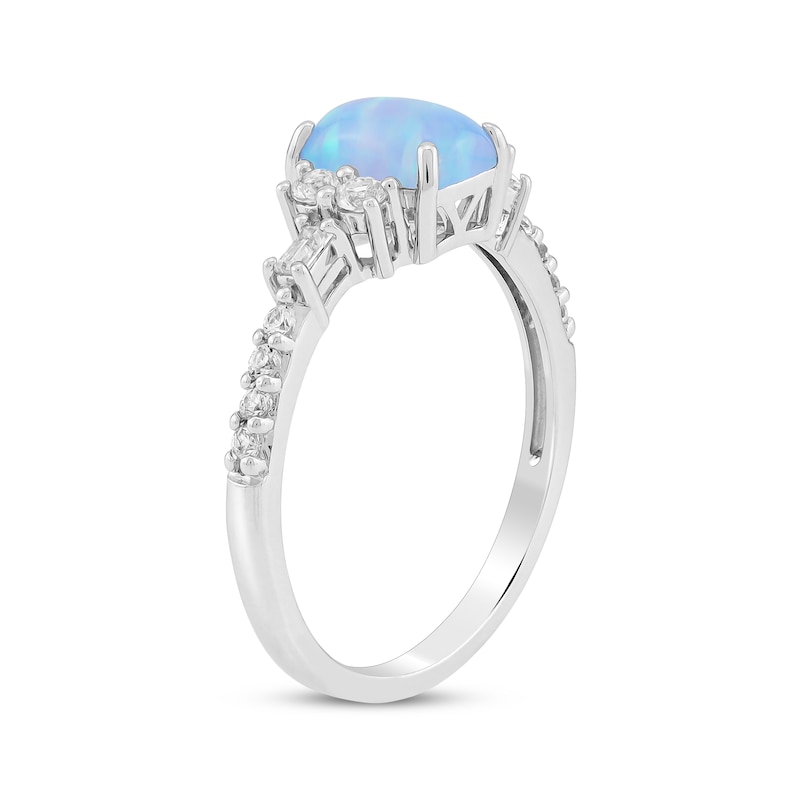 Main Image 2 of Emerald-Cut Blue Lab-Created Opal & White Lab-Created Sapphire Ring Sterling Silver