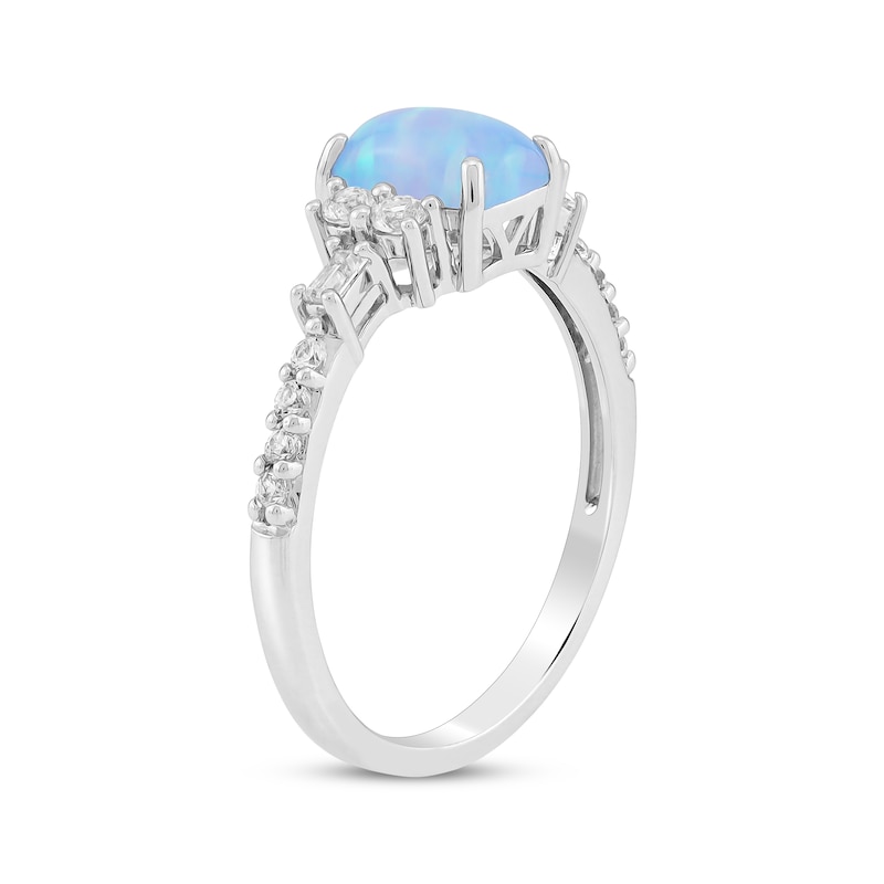 Emerald-Cut Blue Lab-Created Opal & White Lab-Created Sapphire Ring Sterling Silver