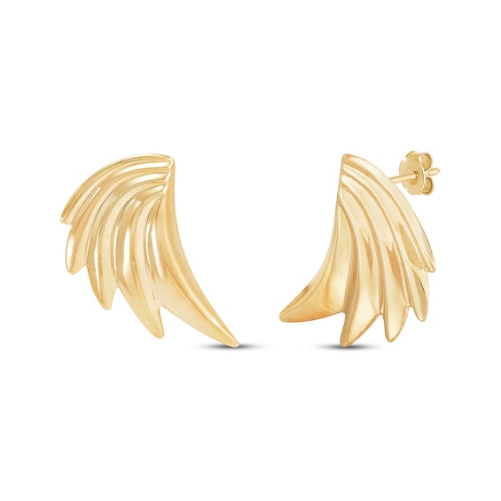 Sculpted Angel Wing Stud Earrings 10K Yellow Gold