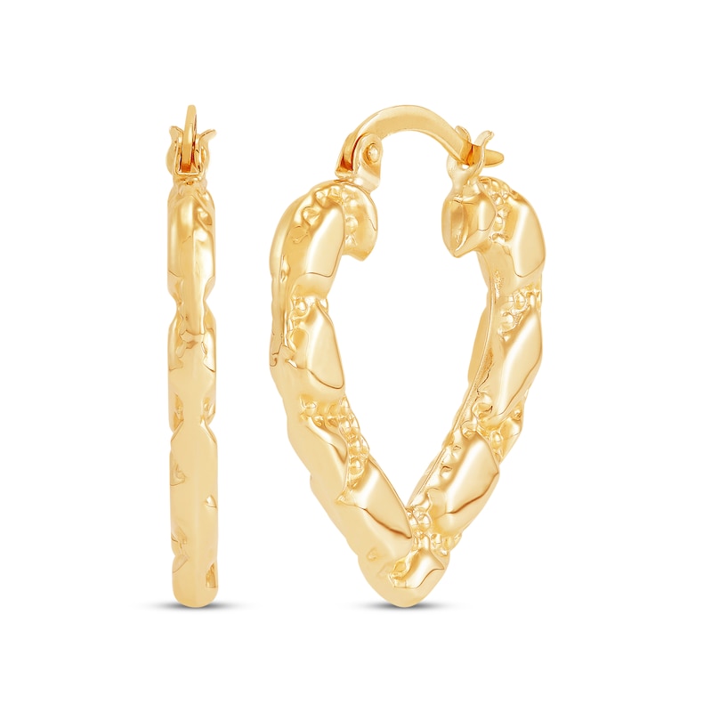 Heart-Shaped Nugget Hoop Earrings 10K Yellow Gold
