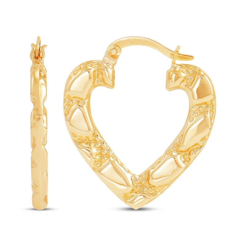 Main Image 3 of Heart-Shaped Nugget Hoop Earrings 10K Yellow Gold