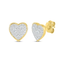 Multi-Diamond Cobblestone Heart Stud Earrings 1/3 ct tw 10K Yellow Gold