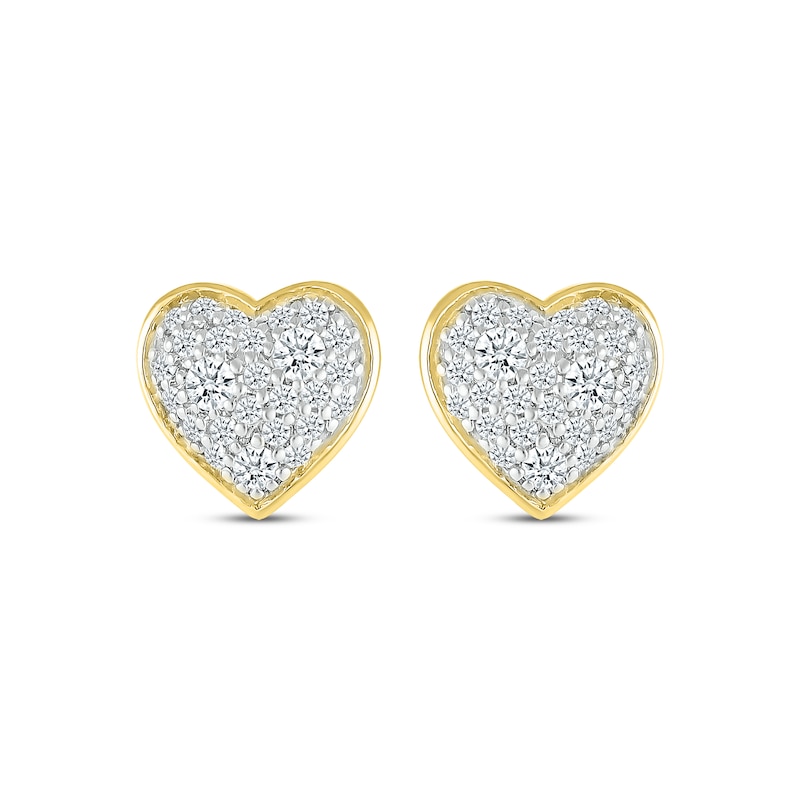 Main Image 2 of Multi-Diamond Cobblestone Heart Stud Earrings 1/3 ct tw 10K Yellow Gold