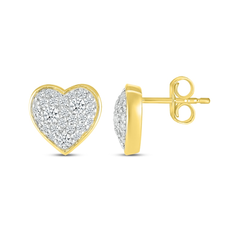 Main Image 3 of Multi-Diamond Cobblestone Heart Stud Earrings 1/3 ct tw 10K Yellow Gold