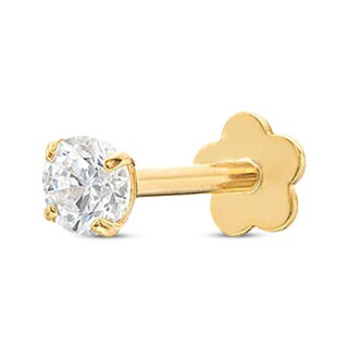 9ct Gold Cartilage Helix Earring Stud – 3mm Round Solitaire Simulated Diamond, 20g, Ball Closure, Old English Jewellers