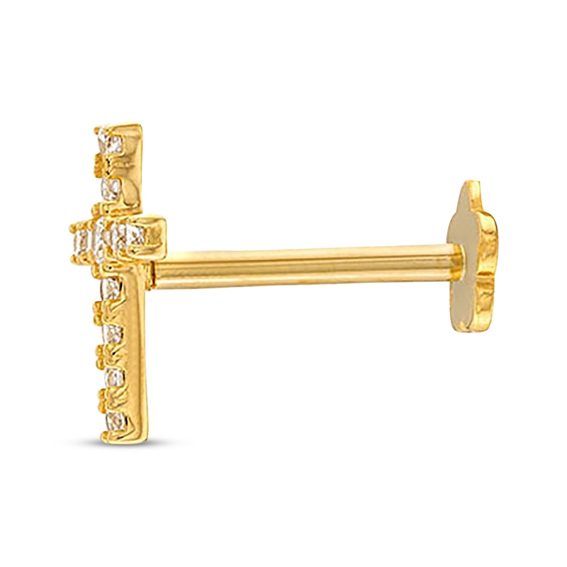 Main Image 2 of Cubic Zirconia Cross Helix Stud 14K Yellow Gold - 18G 8MM