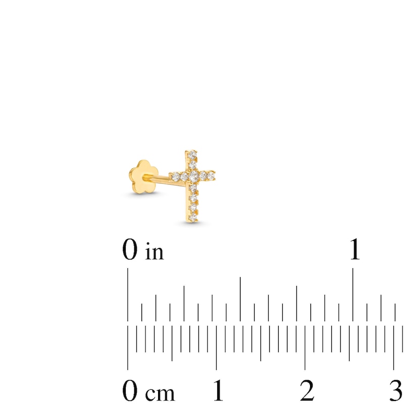 Main Image 4 of Cubic Zirconia Cross Helix Stud 14K Yellow Gold - 18G 8MM