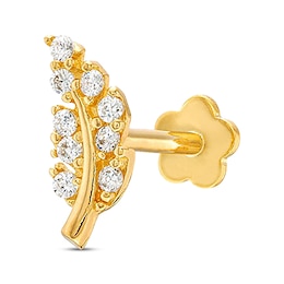 Cubic Zirconia Leaf Helix Stud 14K Yellow Gold - 18G 8MM