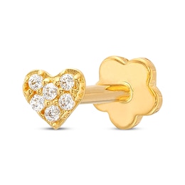 Cubic Zirconia Heart Helix Stud 14K Yellow Gold - 18G 8MM