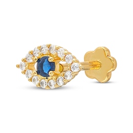 Blue & White Cubic Zirconia Evil Eye Helix Stud 14K Yellow Gold - 18G 8MM