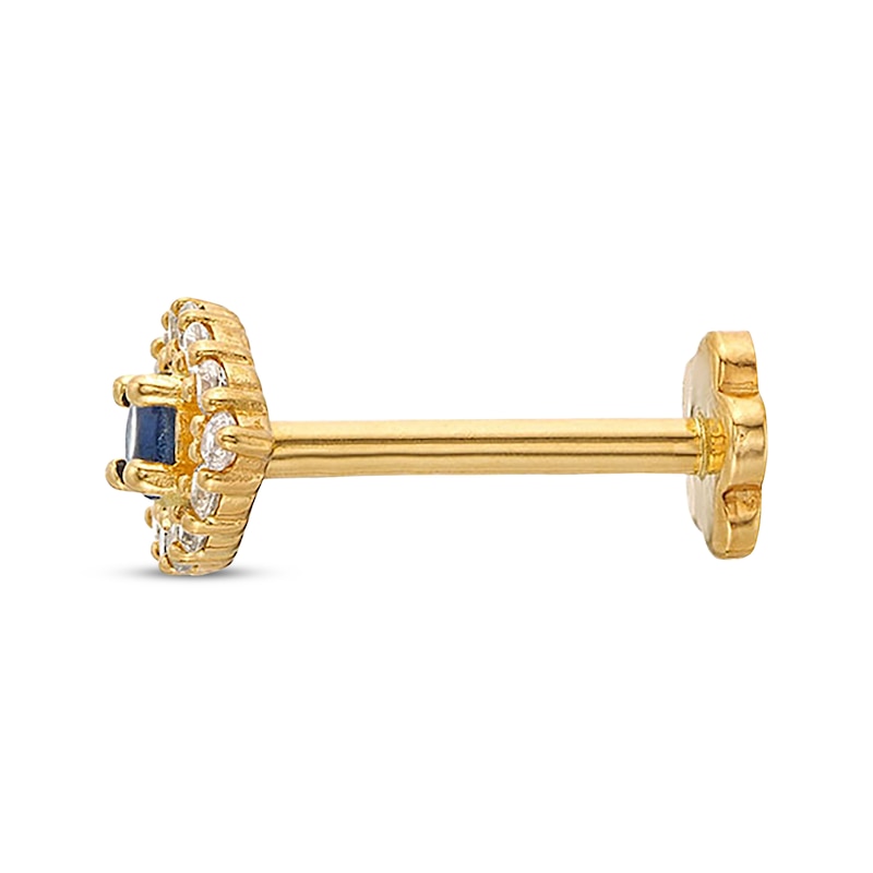 Main Image 2 of Blue & White Cubic Zirconia Evil Eye Helix Stud 14K Yellow Gold - 18G 8MM